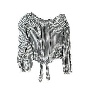 Hollister Shirt Womens Small White Stripe Pattern Tie Front Blouse Business